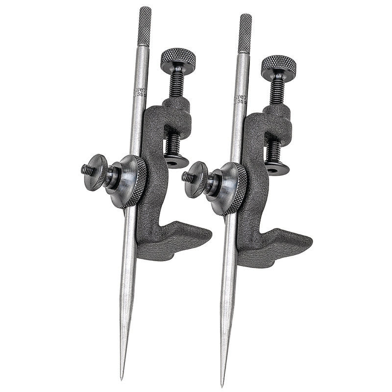 The Starrett 59A is very useful for laying out and scribing circles beyond the capacity of ordinary dividers. The trammel heads have a clamping device that firmly holds various attachments. Trammel Heads (2), 2 Points (6"/150mm).