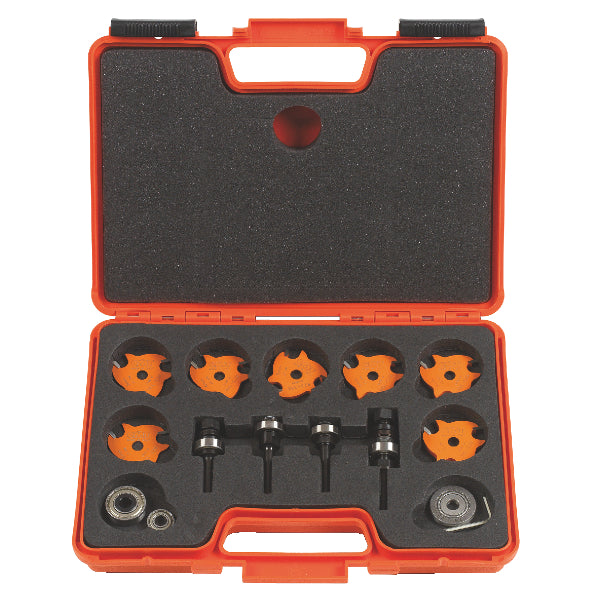 Create slots, grooves and rabbets easily with these CMT slot cutters sets. Ideal for biscuit joints and milling perfect tongue-and-groove joints, these sets include 4 bearings allowing different cutting depths: 7,95mm (5/16”), 9,55mm (3/8”), 12,7mm (1/2”)