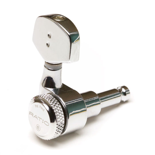 The PRL-8311, 8322, 8331, 8341 are a right-handed sets of Locking RATIO® Calibrated Machine Heads for electric guitar that use 3 x 3 tuners, such as Gibson style and PRS style guitars.
A great upgrade over a single gear machine heads, such as Grover, Sch