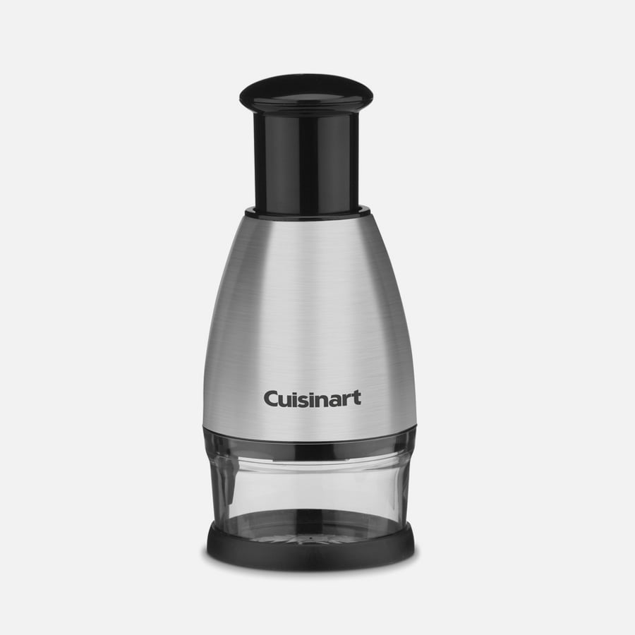 Cuisinart® Stainless Steel Food Chopper is great for chopping vegetables, hard cheeses, nuts, herbs, garlic and more. The base allows you to chop with or without a cutting board. Stainless Steel housing and blade. Dishwasher Safe.