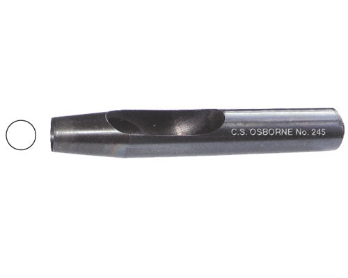 Round shank. Hardened cutting edge - milled clearing hole.
Variety of sizes.
These punches should be used on an Osborne No. 603 Cutting pad. The use of an Osborne wooden mallet or rawhide hammer is recommended. Steel hammers are not recommended.