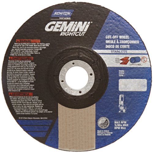 Norton Gemini Right Cut Right Angle Grinder Reinforced Abrasive Flat Cut-off Wheel, Type 27, Aluminum Oxide, 7/8" Arbor, 6" Diameter x 0.045" Thickness (Pack of 25)