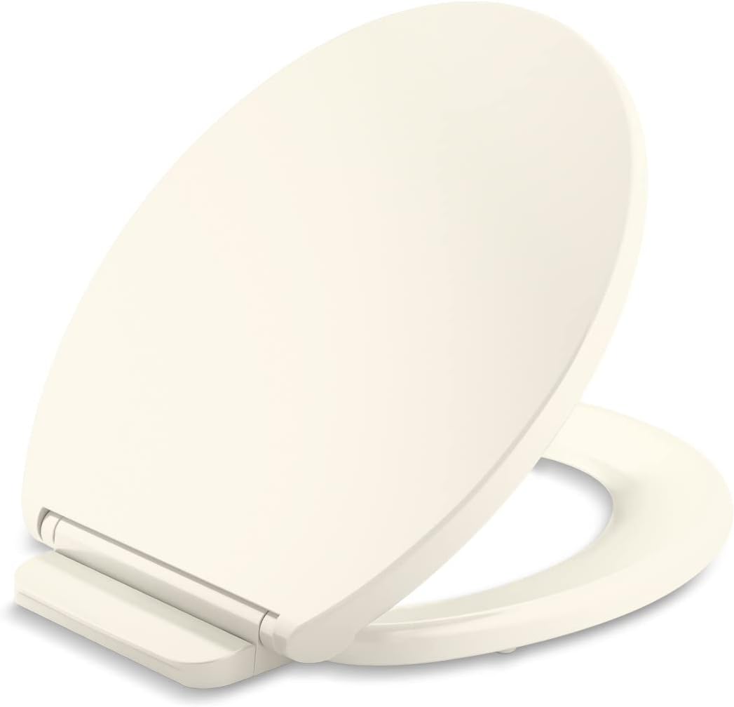 KOHLER 27332-96 Glissade Quiet Close Round Toilet Seat with ReadyLatch Hinge, Soft Close Toilet Seat Round, Toilet Seats for Standard Toilets, Biscuit