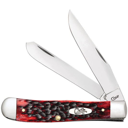 Case XX WR Pocket Knife Trapper With Genuine Bone Handle, Stainless Steel Blade(s), Length Closed: 4 1/8 Inches (Crimson Bone)