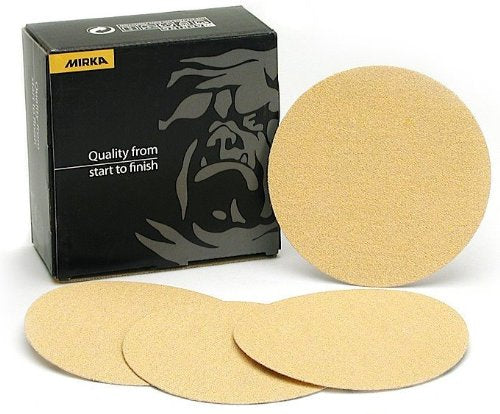 Mirka 23-332-150 5" Bulldog Gold No-Hole 150 Grit PSA Sanding Discs - 100 Discs per Box