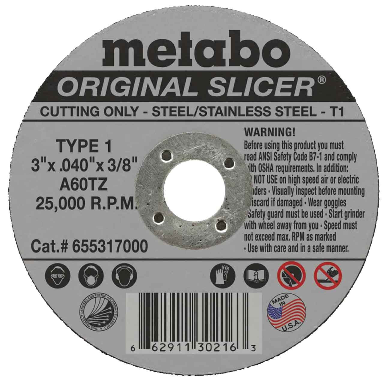 Metabo 655317000 3" x 0.04 x 3/8 Original Slicer A60TZ | PKG = 100