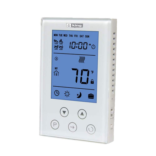 KING K302PE ClearTouch Electronic 7-Day Programmable Thermostat, DP, 120/208/240V, 15A, White