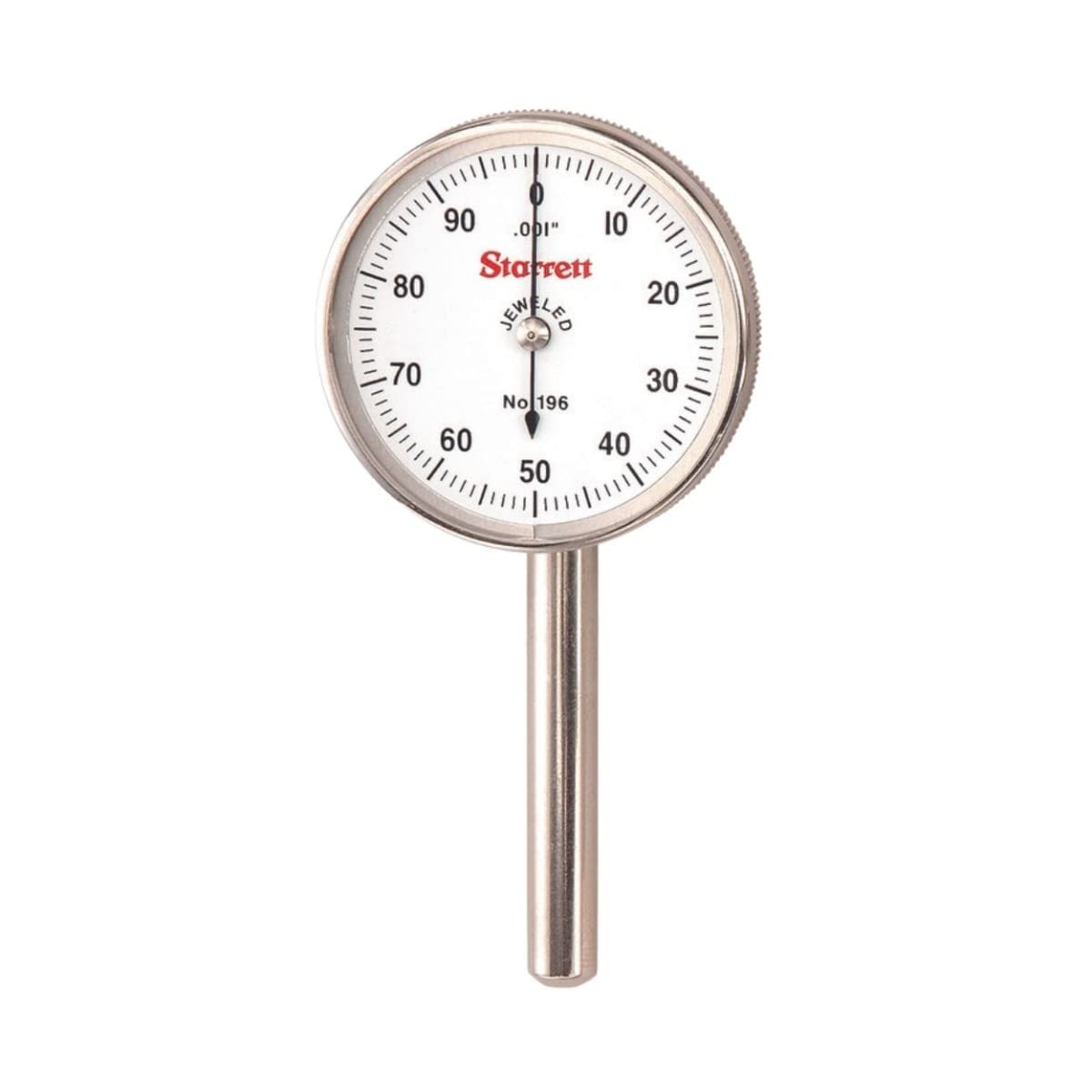 Starrett Universal Dial Test Indicator Set with Back Plunger for Full Use - White Face, 0-100 Reading, .200" Range, 0.001" Graduation, 1/4" Shank Diameter for Mounting - 196B1