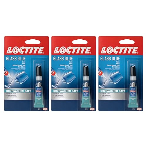Loctite Glass Glue, Dishwasher Safe, Dries Clear & Fast Bonding, Works on Tinted Glass, Plastic & Metals - 2 g Bottle, 3 Pack