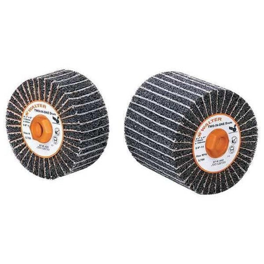 WALTER Two-in-One Linear Finishing Abrasive Drum, 3800 Maximum RPM, 4-1/2" Diameter x 4" Width, 5/8"-11 Arbor, 80 Grit