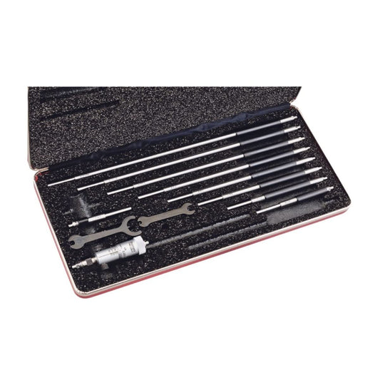 Starrett Solid-Rod Inside Micrometer Set with Case, Insulated Rods, Quick-Reading Figures, Hardened and Ground Anvils - 2-12" Range, .001" Graduations, Padded Case Type - 124BZ