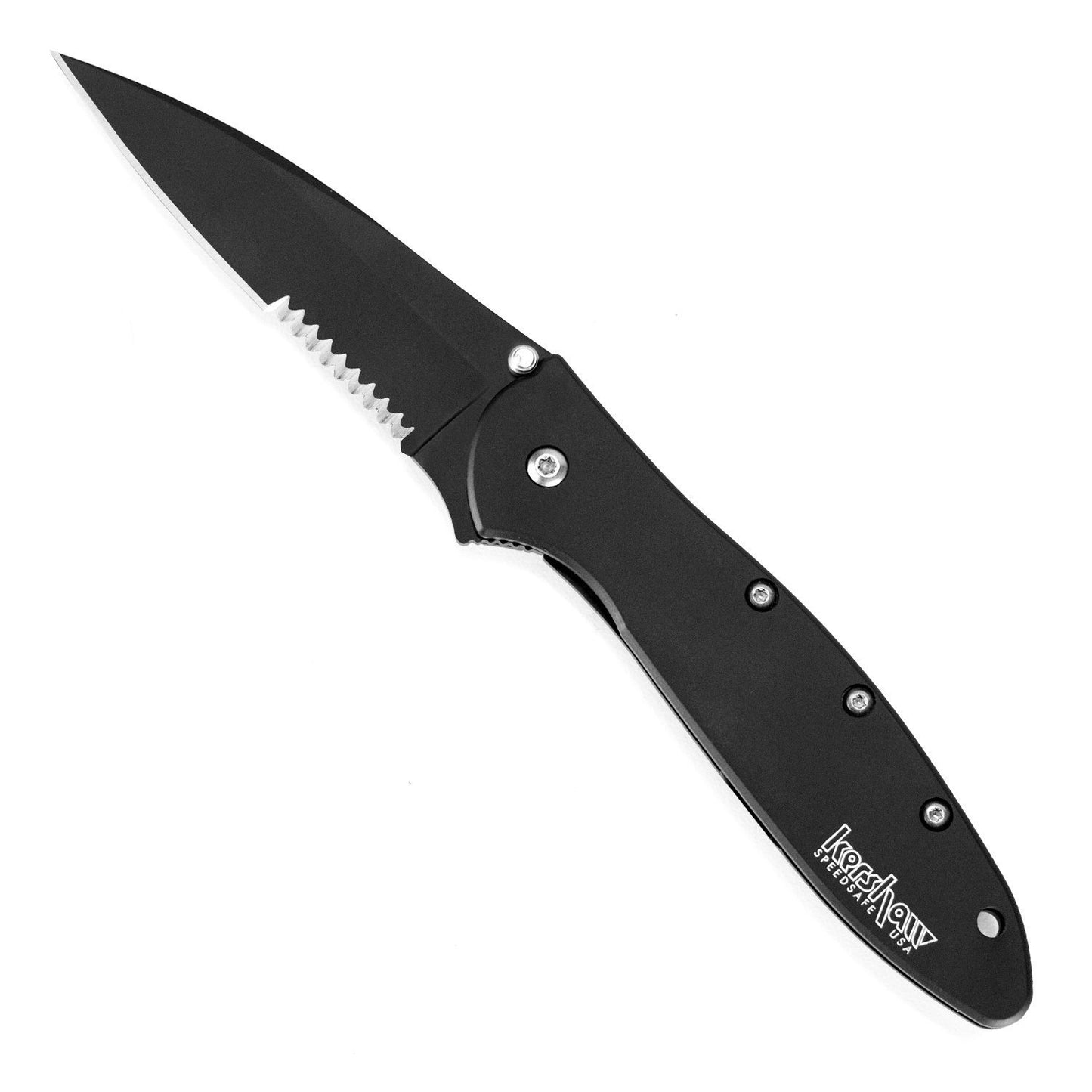 Kershaw Leek Black Serrated EDC Pocketknife, 3" Sandvik 14C28N Steel Blade, Assisted Opening Folding Knife