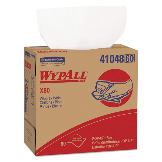 KIMBERLY-CLARK WYPALL X80 Wipers, 9 1/10 x 16 4/5, White, POP-UP Box. Includes 80 Wipers Each