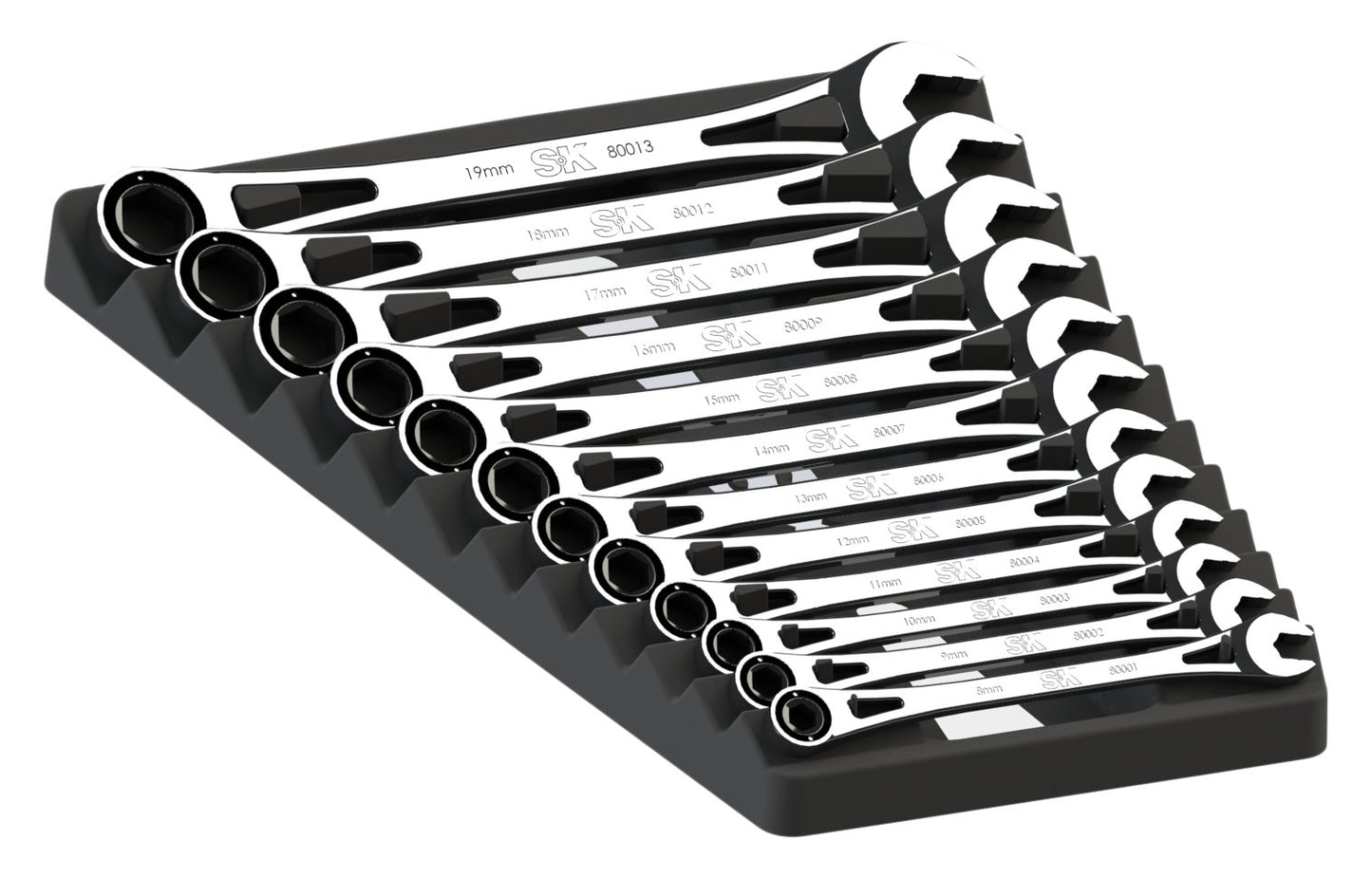 SK Tools USA 12 Piece, 6 Point, Metric X-Frame? Combination Ratcheting Wrench Set | 80019