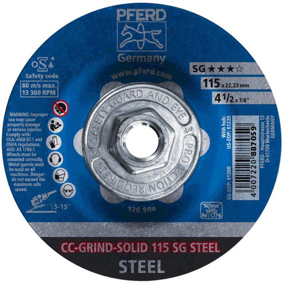 PFERD 4-1/2" CC-Grind -Solid 5/8-11 Thread - SG for Steel (61220)