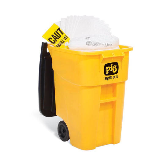 New Pig Corporation Oil-Only Spill Kit in High-Visibility Mobile Container, Absorbs Oil-Based Liquids, Repels Water, 40-Gal Absorbency, Hi-Viz Wheeled Mobile Spill Kit, KIT469