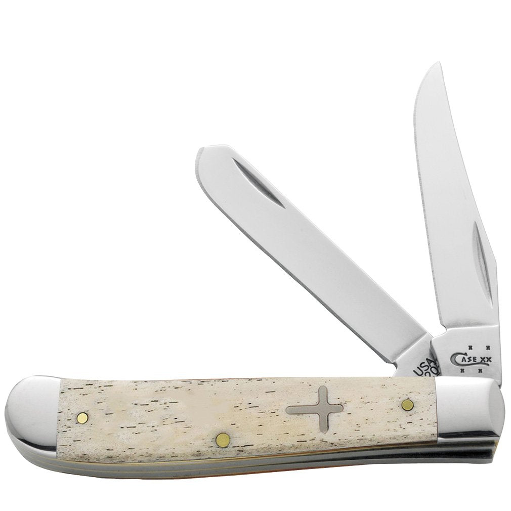 Case WR XX Pocket Knife Smooth Natural Bone Mini Trapper W/Cross Shield Item #22505 - (6207 SS) - Length Closed: 3 1/2 Inches