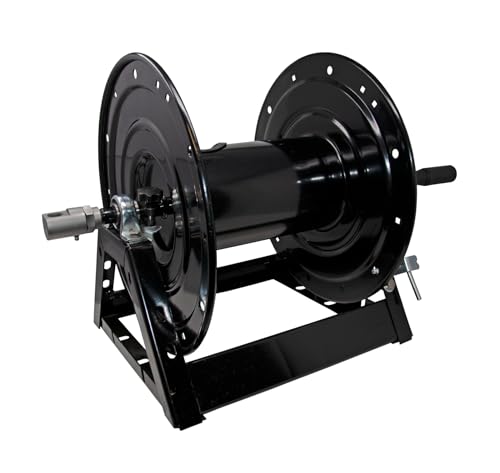 General Pump DHRA50300 3/8" x 300' Black Steel Hose Reel with Flat Sidewalls, A-frame, Pin Lock and Brake and Stainless Steel Swivel Inlet, 5000 Psi