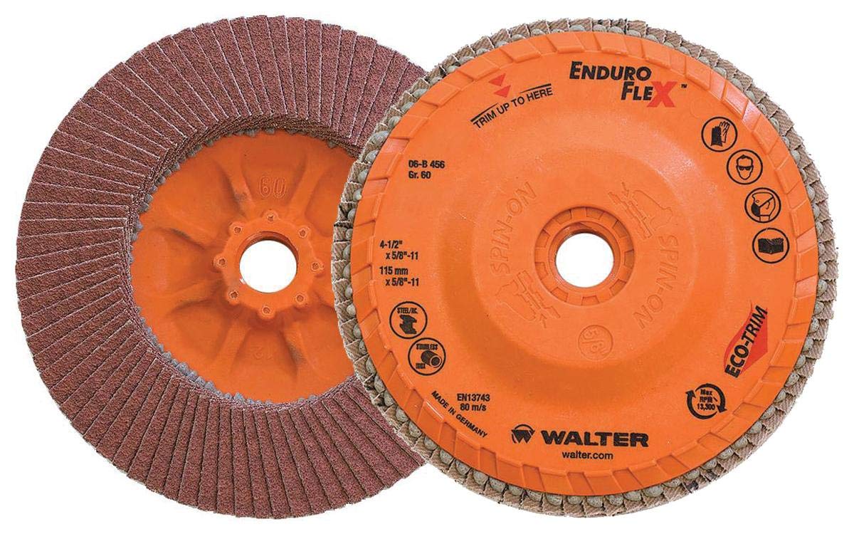 Walter 06B454 ENDURO-FLEX Abrasive Flap Disc - [Pack of 10] 40 Grit, 4-1/2 in. Finishing Disc with ECO-TRIM Backing. Blending Discs