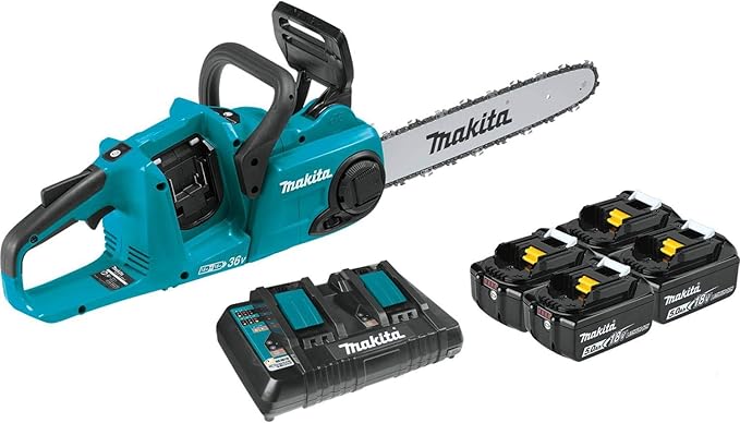 Makita XCU03PT1 18V X2 36V LXT Lithium-Ion Brushless Cordless 14" Chain Saw Kit with, 4 Batteries 5.0Ah