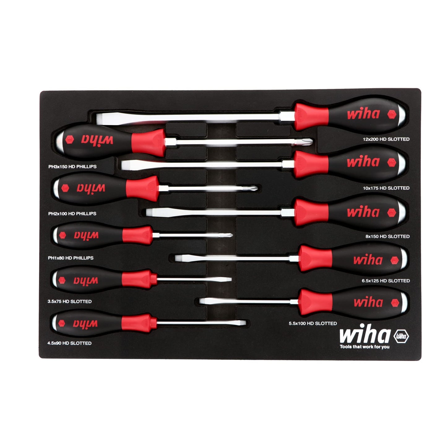Wiha 53180 10 Piece SoftFinish XHeavy Duty Cushion Grip Screwdriver Tray Set