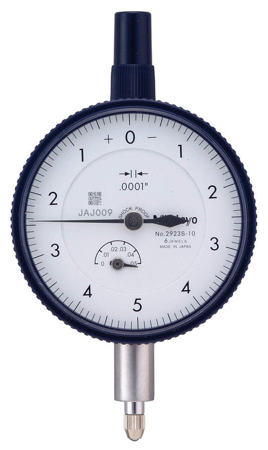 Mitutoyo 2923SB-10 Dial Indicator, #4-48 UNF Thread, 0.375" Stem Dia., Flat Back, White Dial, 0-5-0 Reading, 2.244" Dial Dia., 0-0.5" Range, 0.0001" Graduation, +/-0.0002" Accuracy