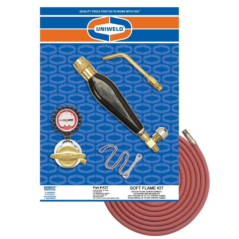 Uniweld K37 Air/Acetylene Soft Flame Kit for B Tank with TH3 Handle and S23 Screw Connect Tip