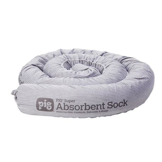 New Pig PIG214 Polypropylene Skin Super Absorbent Sock, 2 Gallon Absorbency, 3-1/4" Diameter x 7' Length, Gray (Box of 12)