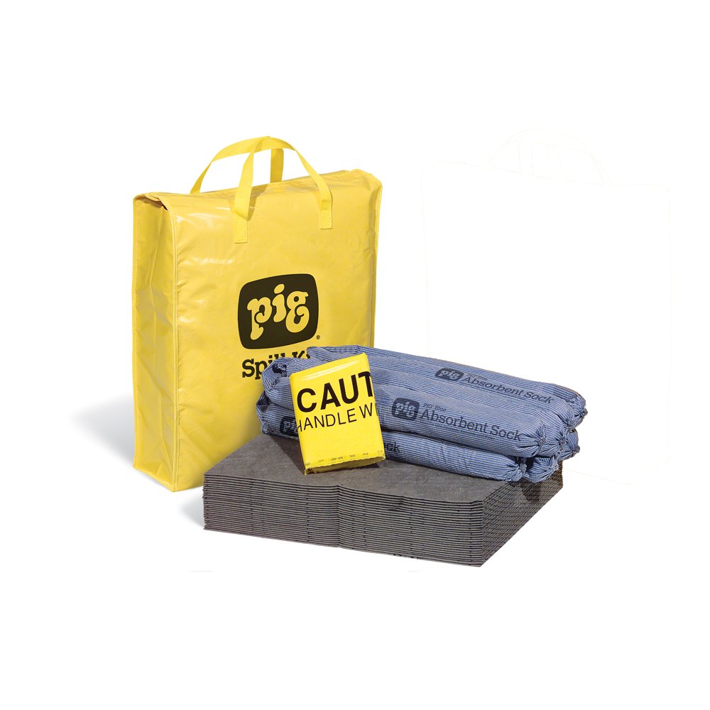 New Pig Spill Kit in High-Visibility Bag, Absorbs Oils, Coolants, Solvents & Water, 9-Gal Absorbency, Hi-Viz Portable Bag, KIT220