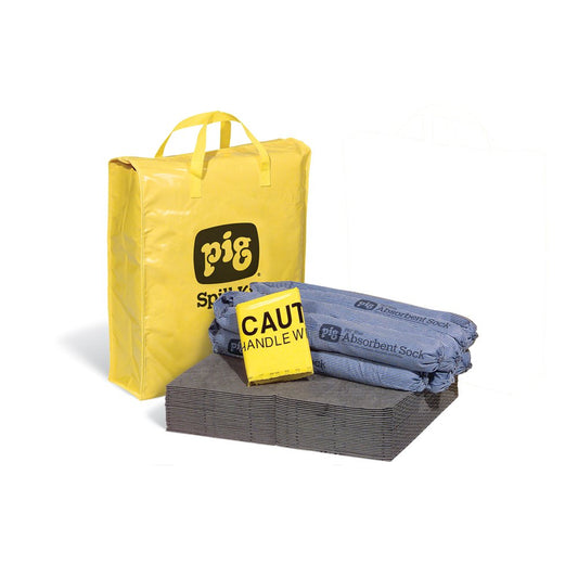 New Pig Spill Kit in High-Visibility Bag, Absorbs Oils, Coolants, Solvents & Water, 9-Gal Absorbency, Hi-Viz Portable Bag, KIT220