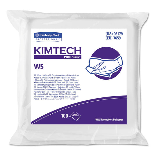KCC06179 - Kimtech Pure W5 Dry Wipers, Flat, 9 X 9, White, 100/pack