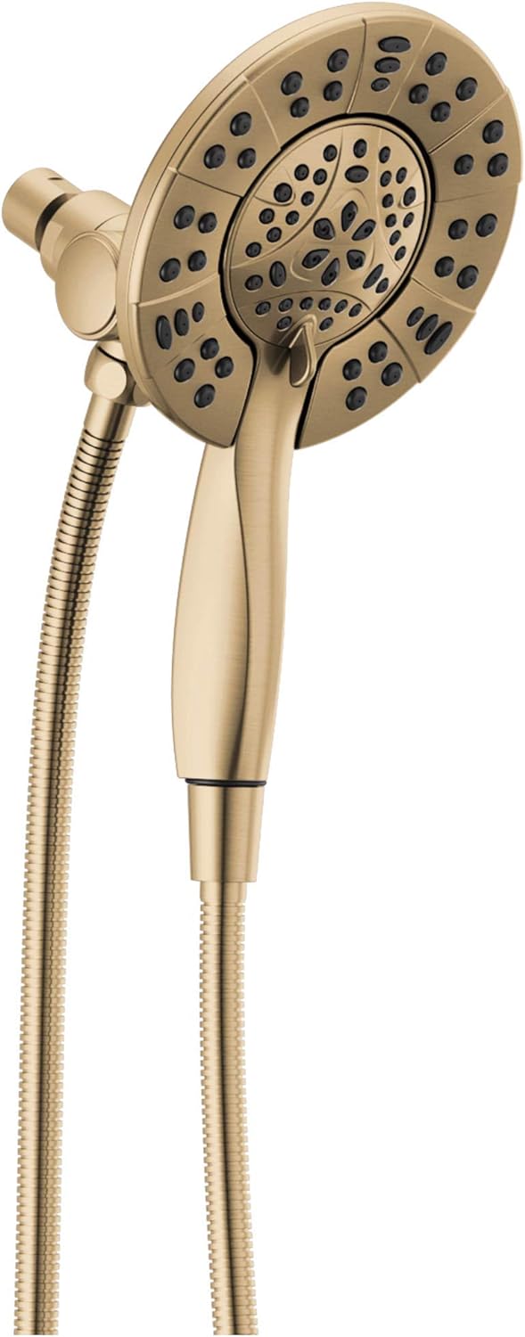 Delta Faucet 4-Spray In2ition Dual Shower Head with Handheld Spray, Gold Shower Head with Hose, Showerheads & Handheld Showers, Handheld Shower Heads, Champagne Bronze 58499-CZ