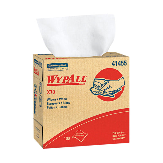 WYPALL X70 Wipers, POP-UP Box, 9 1/10 x 16 4/5, White, 100/Box