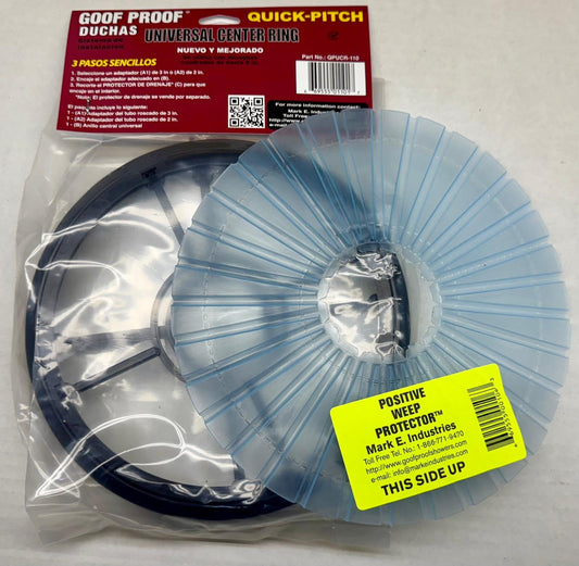 New and Improved Mark E Industries Quick-Pitch Universal Center Ring QPUCR-110, 10-inch, Plastic, with PWP-106 Positive Weep Hole Protector