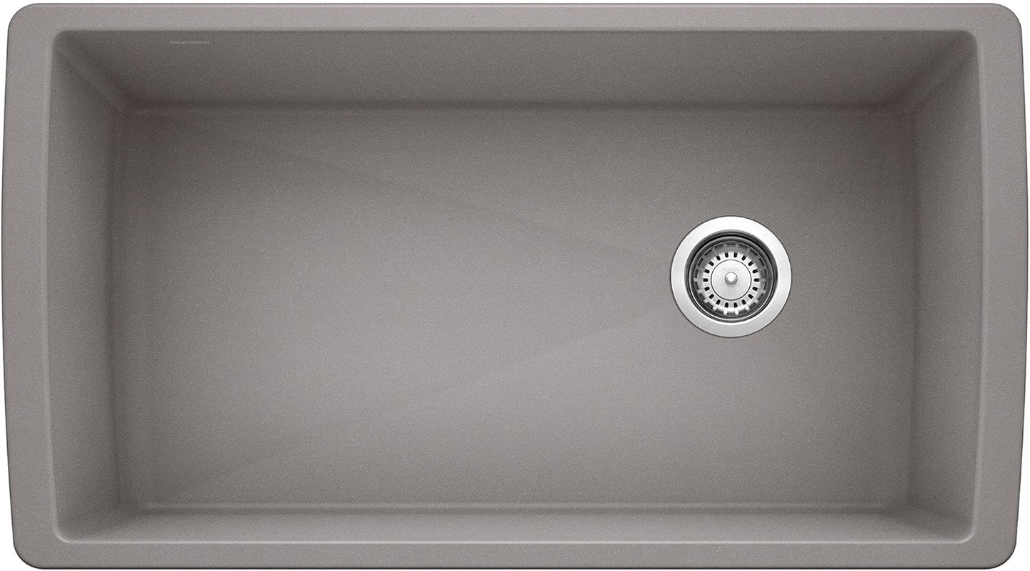 BLANCO 441770 Bowl Diamond Silgranit Super Single Undermount Kitchen Sink, 33.5" L X 18.5" W X 9.5" D, Metallic Gray