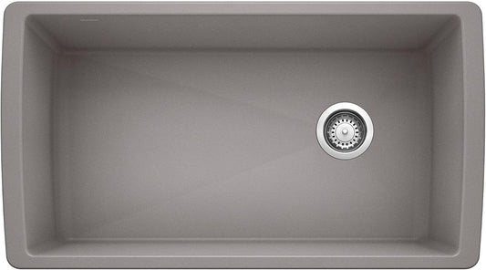 BLANCO 441770 Bowl Diamond Silgranit Super Single Undermount Kitchen Sink, 33.5" L X 18.5" W X 9.5" D, Metallic Gray