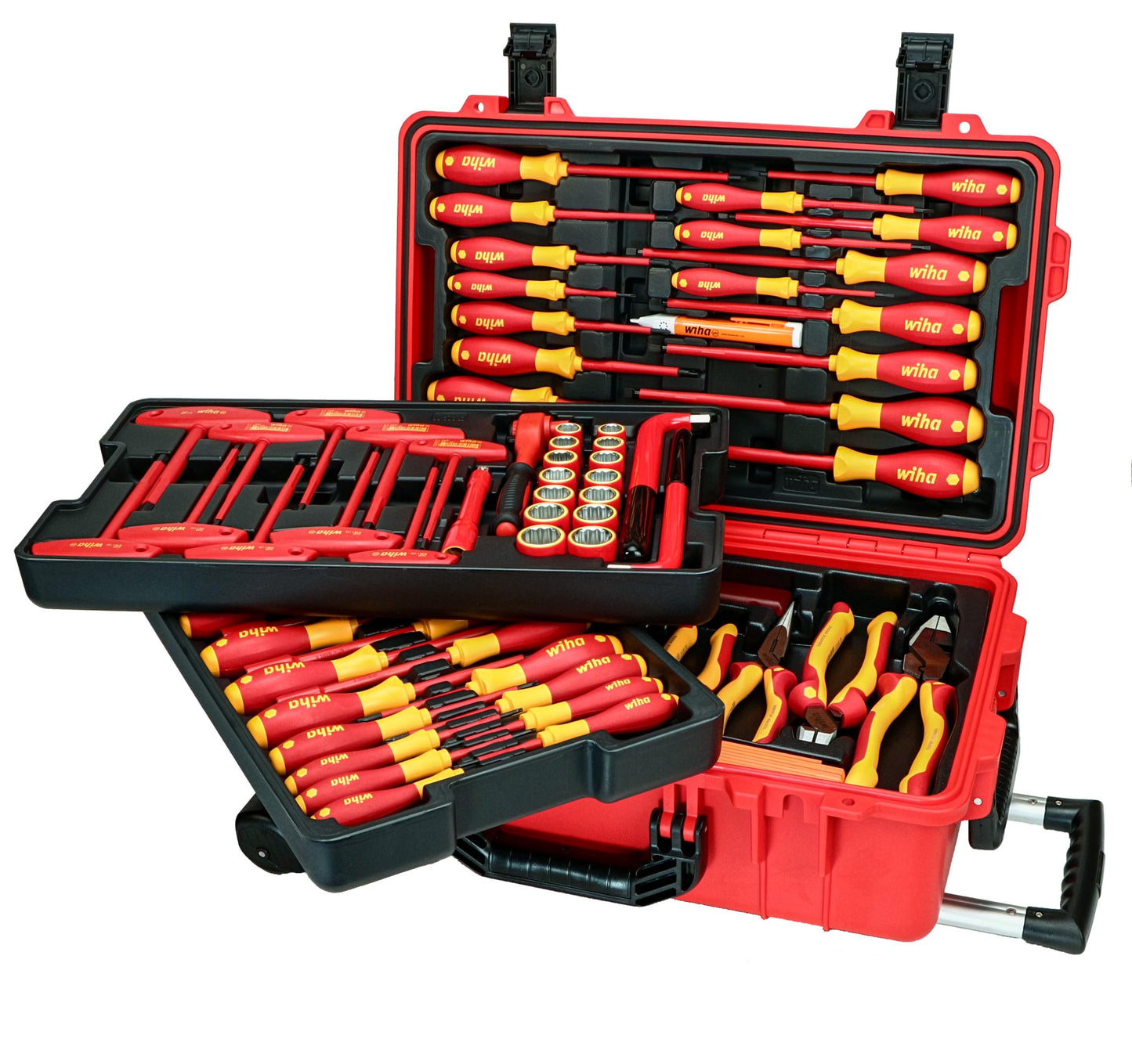 Wiha 32800 Insulated Electrician Tool Set 每 80-Piece VDE Screwdriver, Pliers, Socket & Nut Driver Kit with Rolling Case, 1000V Rated, 10,000V Tested