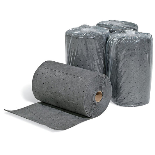 New Pig Absorbent Mat Roll, 1-Gal Absorbency Per Roll, Absorbs Oils & Water, Mediumweight, (4) 25' x 10" Rolls Per Box, Gray, MAT193