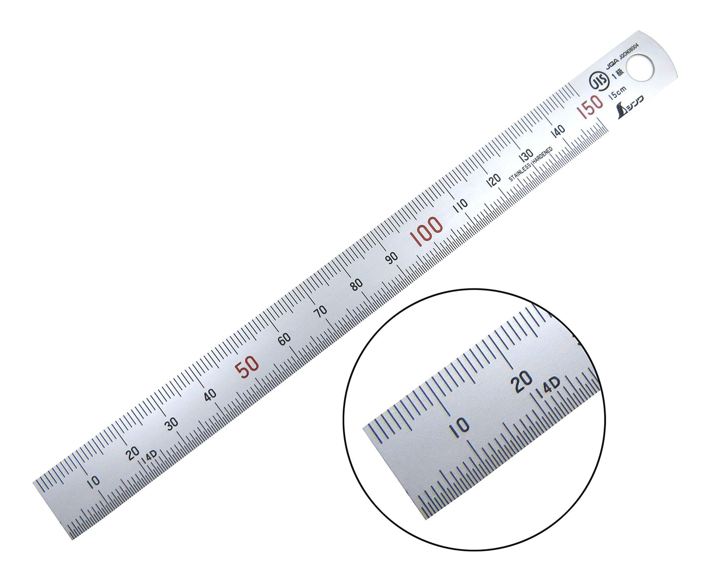 Shinwa 150 mm Rigid (15 mm x 0.5 mm) Zero Glare Satin Chrome Stainless Steel Machinist Engineer Ruler/Rule with Graduations in mm and .5mm Model 13005