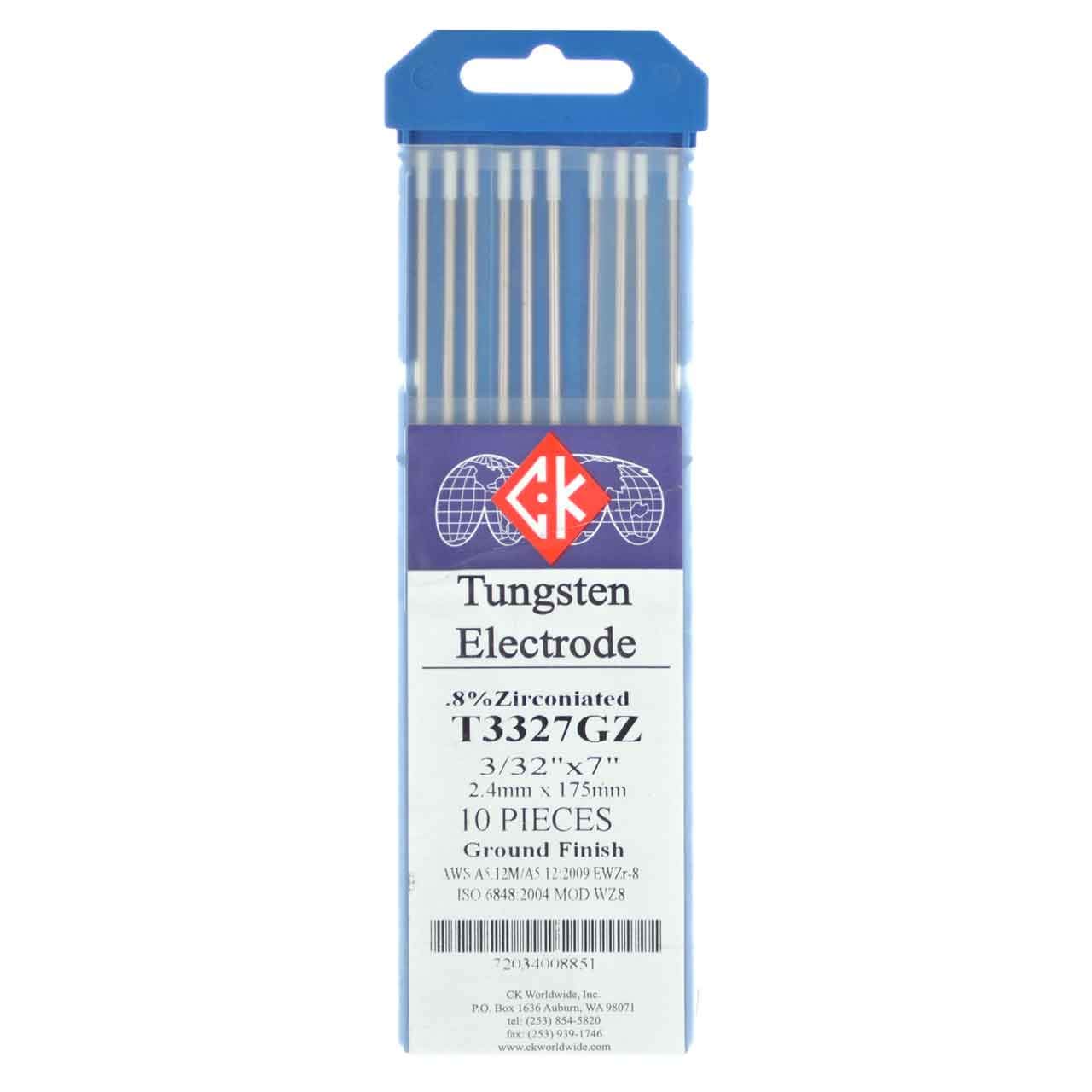 CK T3327GZ 0.8% Zirconiated Tungsten Electrode 3/32" X 7", 10 pack