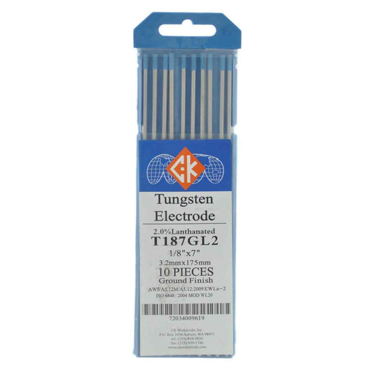 CK T187GL2 2% Lanthanated Tungsten Electrode 1/8" X 7", 10 pack