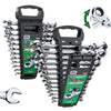 SK Flex-Head Ratcheting Wrench Set, Combination Wrench Set, 25-Piece, SAE 1/4" to 1", Metric 8 to 19mm, 72-Tooth, Premium CR-V Construction, with Rack Organizer