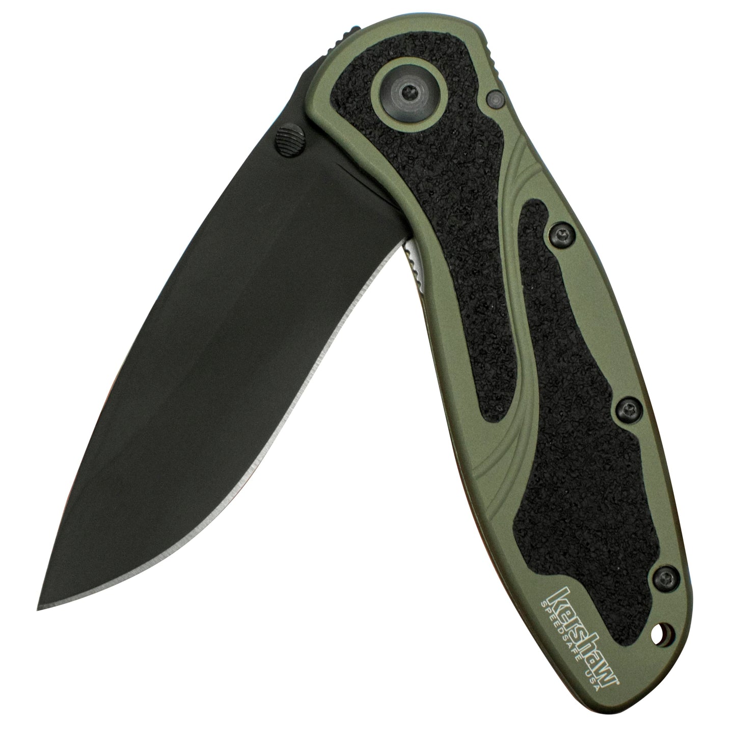 Kershaw Blur Olive and Black Pocket Knife, 3.4¡± Stainless Steel Blade with Assisted Opening, Olive Aluminum Handle with Deep-Carry Pocketclip, Small Folding Knife