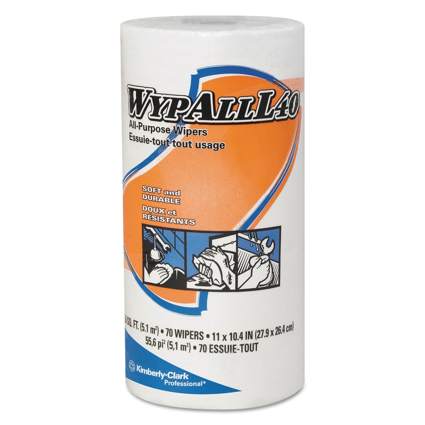 WypAll 05027 L40 Wipers, Small Roll, 10 2/5 x 11, White, 70/Roll, 24 Rolls/Carton