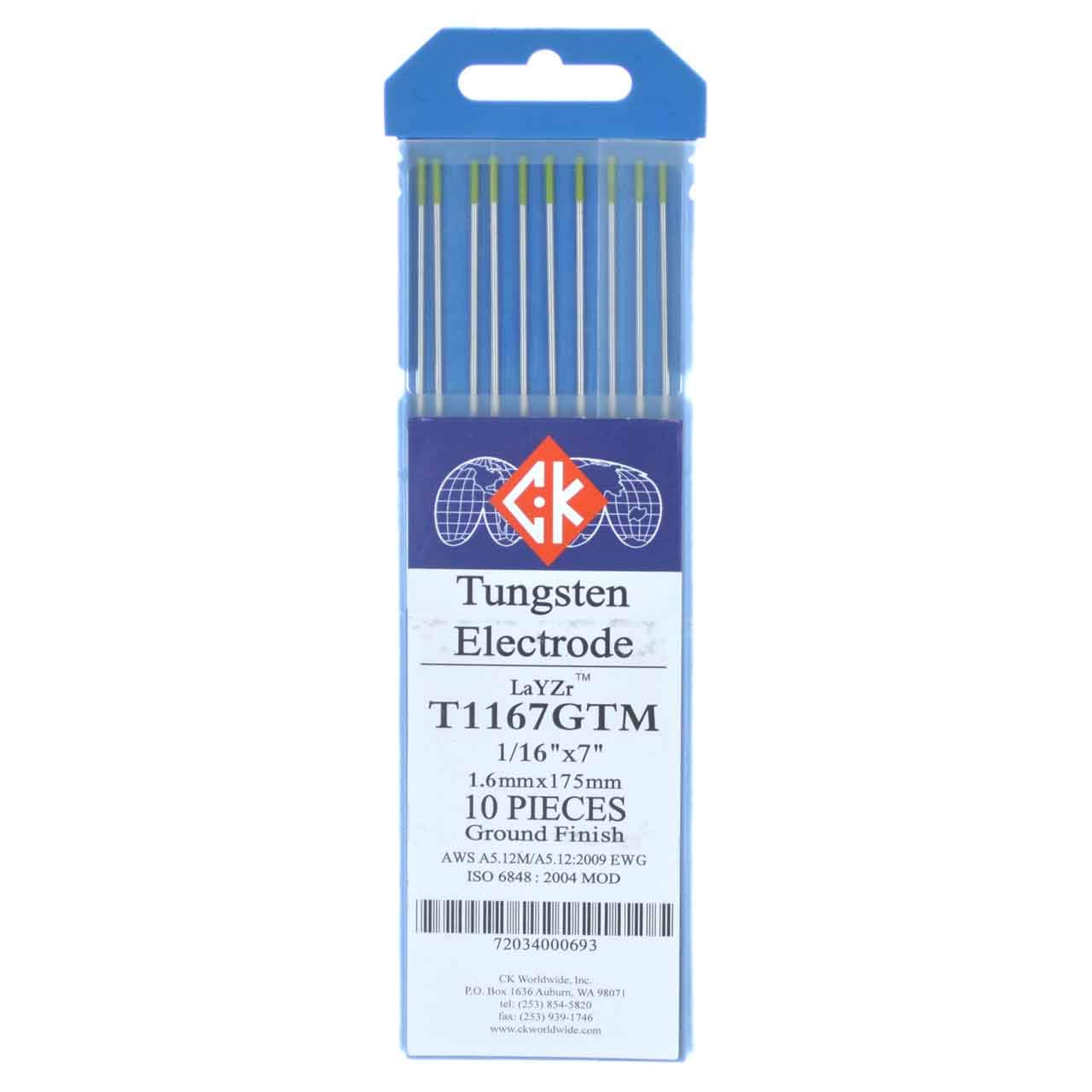 CK T1167GTM LaYZr Tungsten Electrode 1/16" x 7", 10 pack