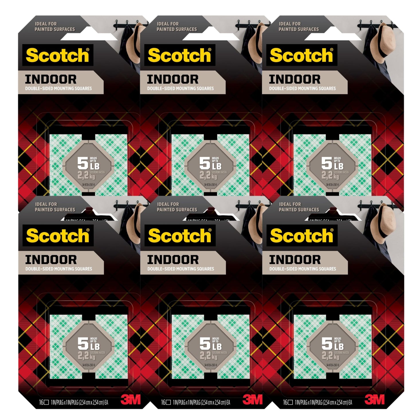 Scotch® - Precut Foam Mounting 1" Squares, Double-Sided, Removable, 16 Squares/Pack - Precut, double-sided mounting tabs- 6 pack