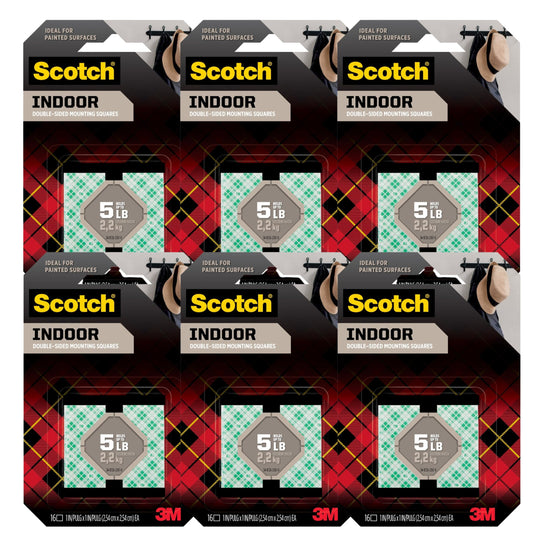 Scotch® - Precut Foam Mounting 1" Squares, Double-Sided, Removable, 16 Squares/Pack - Precut, double-sided mounting tabs- 6 pack
