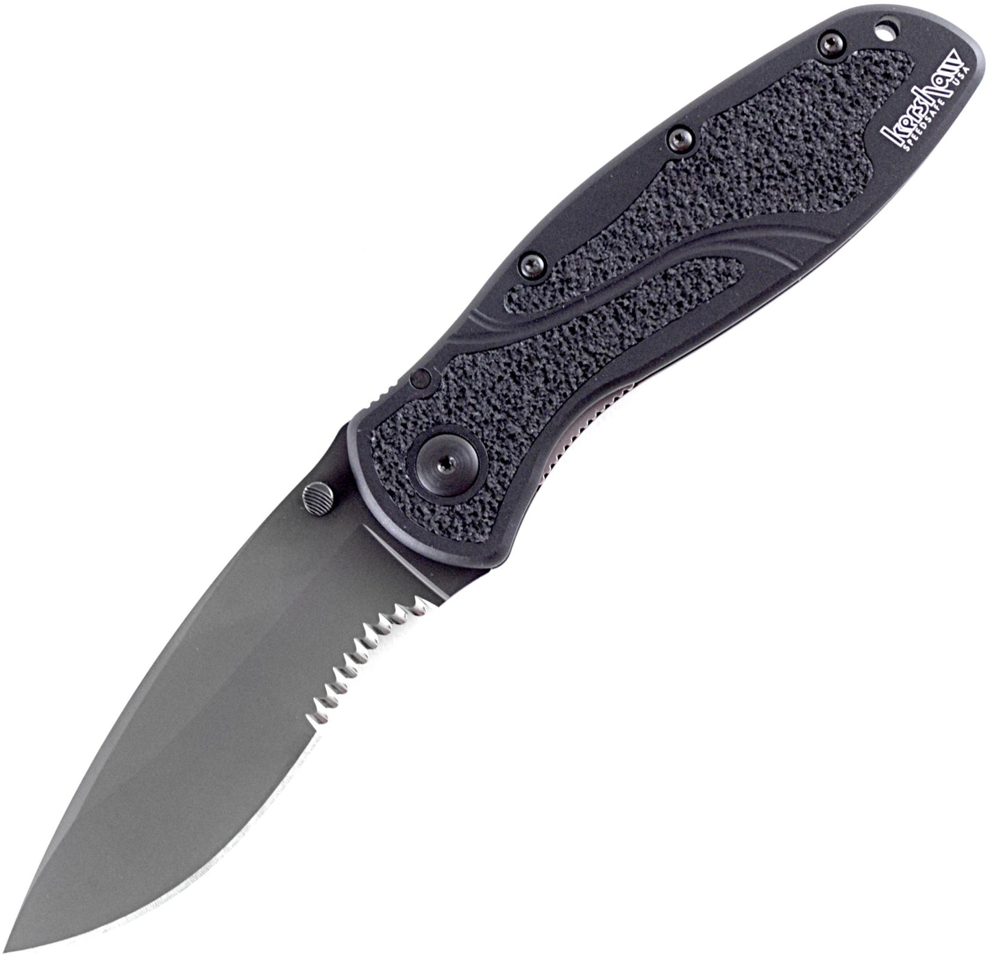 Kershaw Blur,Black Serrated(1670BLKST); Folding Knife with All-Black Body,Partially Serrated 3.4¡± 14C28N Steel Blade,Anodized Aluminum Handle with Trac-Tec Grip,Reversible Pock lip; 3.9OZ