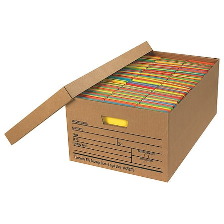 Kraft Economy File Storage Boxes, 24" x 15" x 10" With Lid, Preprinted Panel For Content Identification, Tape Free Assembly, For Legal Size Files, Pack of 12