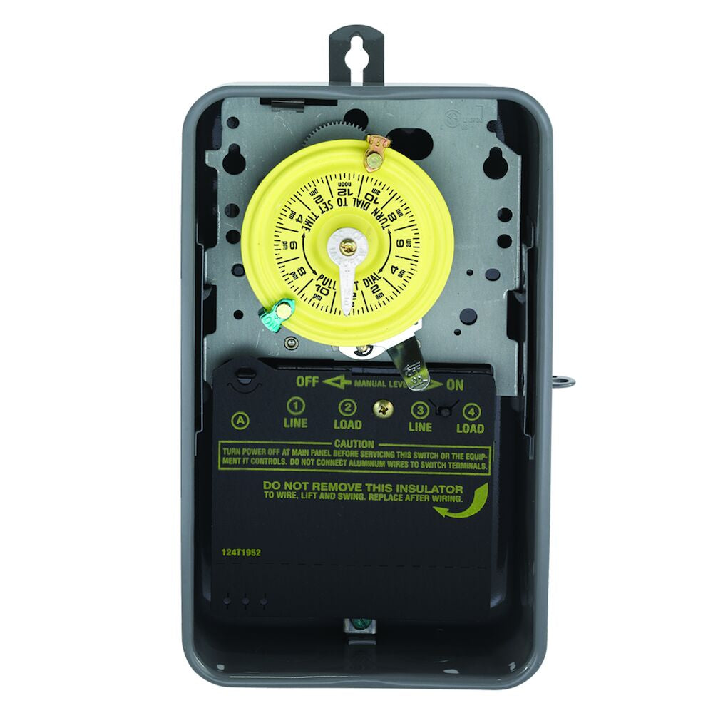 The T100 Series Mechanical Time Switch has proven it can stand the test of time. These dependable time switches can handle electrical loads up to 40 A per pole and allow for up to 12 ON/OFF operations per day. A manual override switch provides added conve